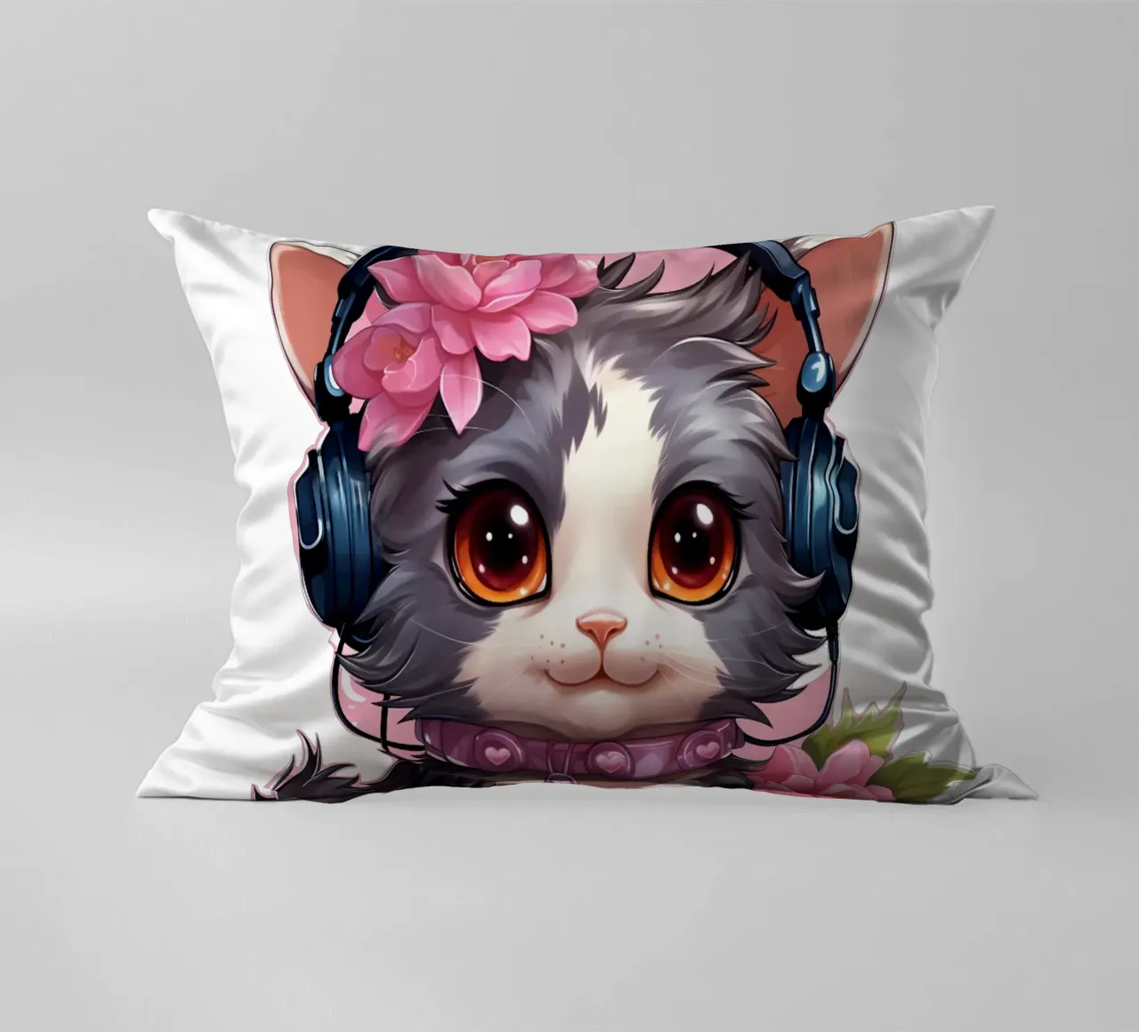 Miao con le cuffie cuscino da Carinaprint