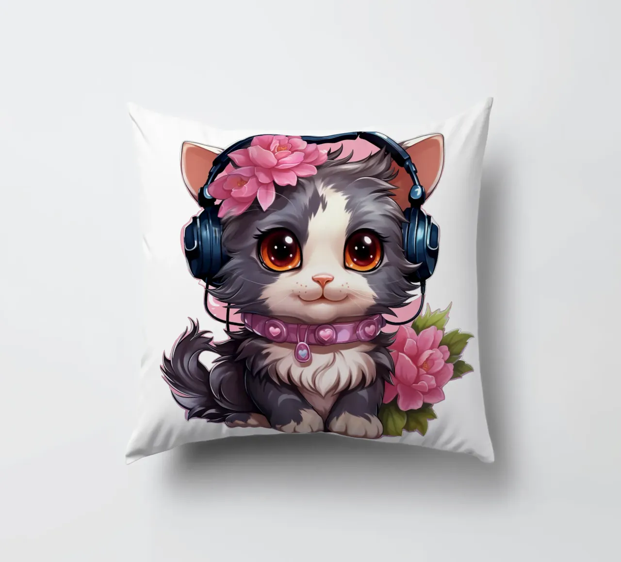 Miao con le cuffie cuscino da Carinaprint