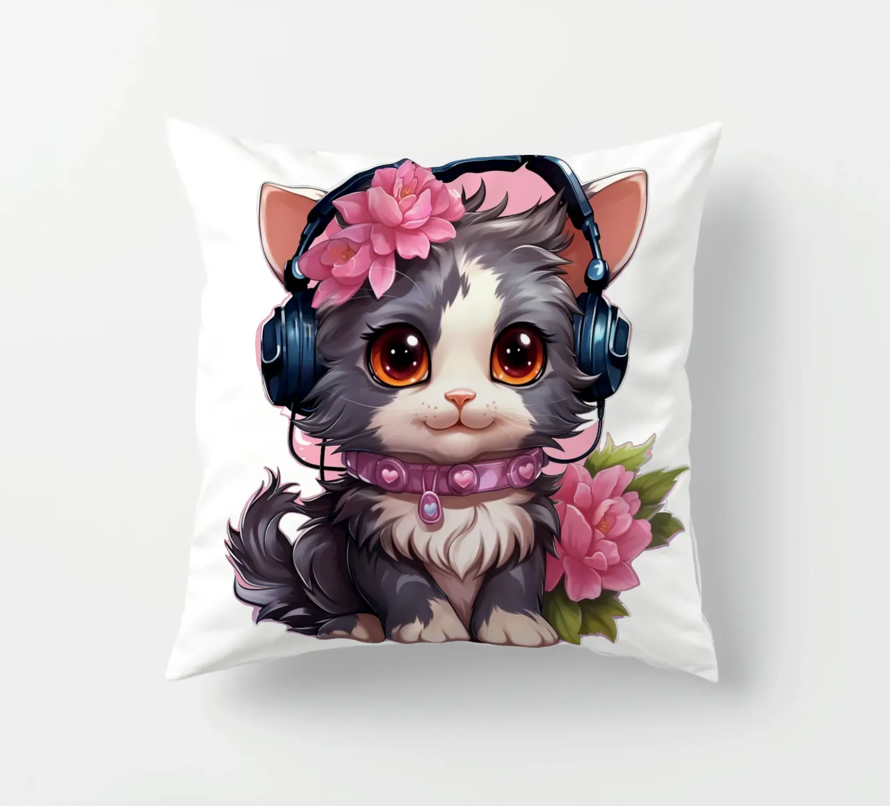Miao con le cuffie cuscino da Carinaprint