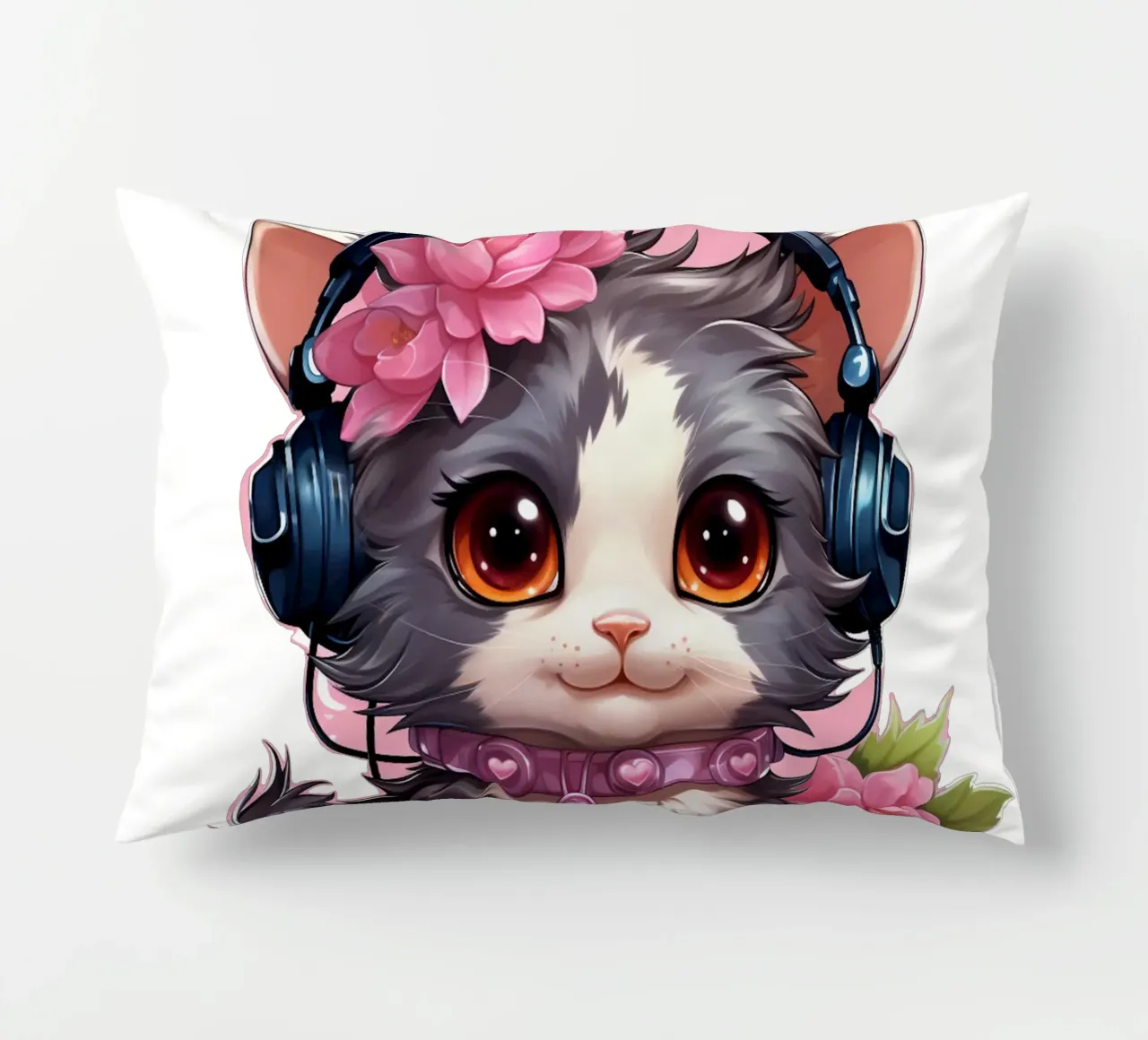 Miao con le cuffie cuscino da Carinaprint