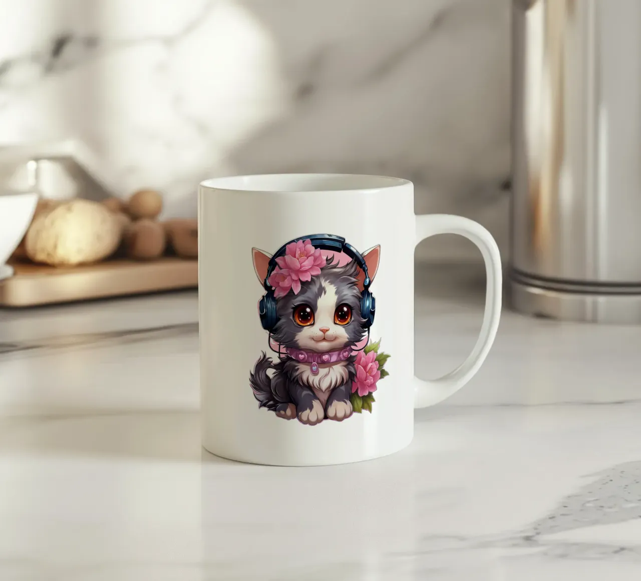 Miao con le cuffie tazza in ceramica da Carinaprint