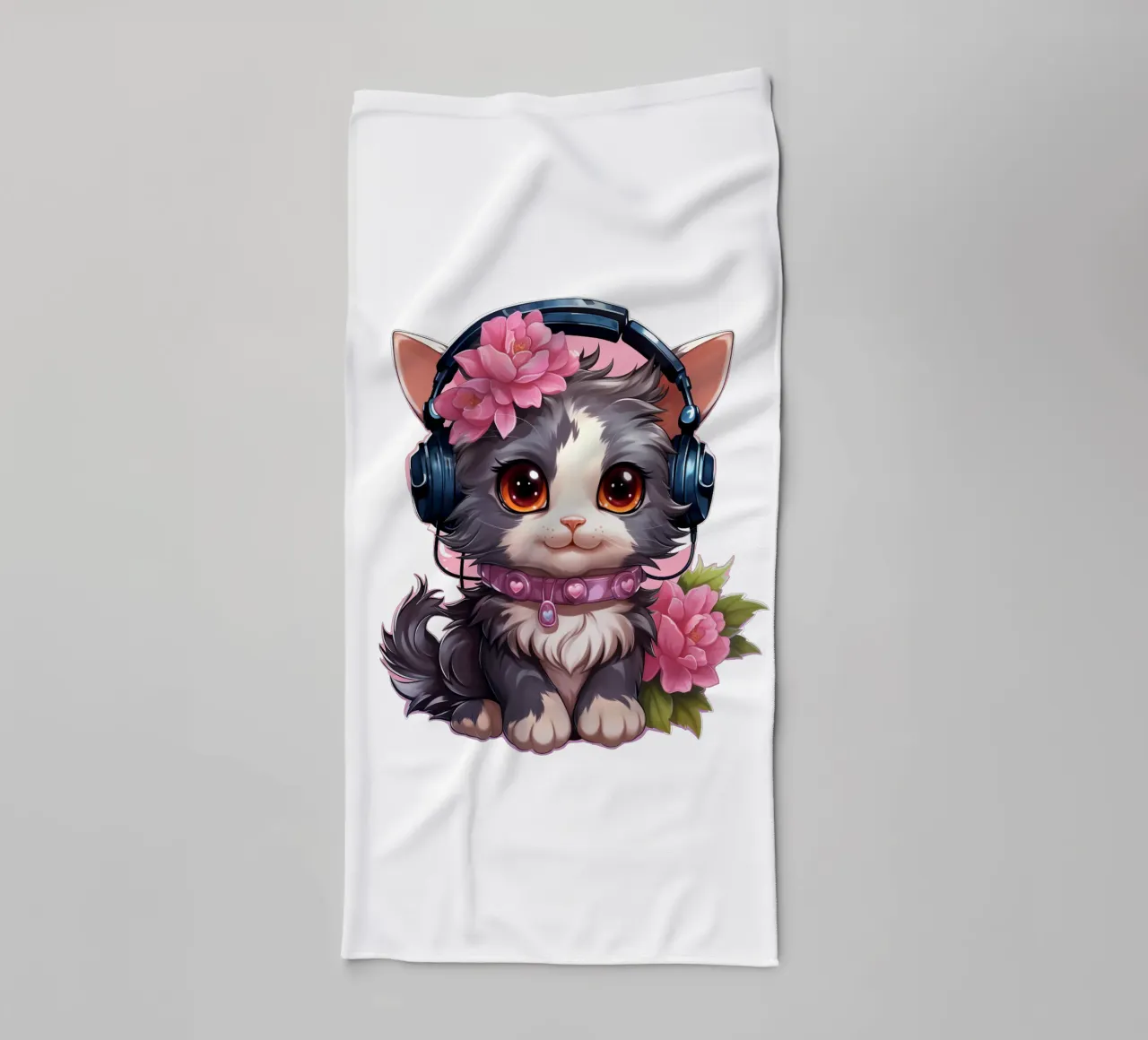 Miao con le cuffie asciugamano da bagno da Carinaprint