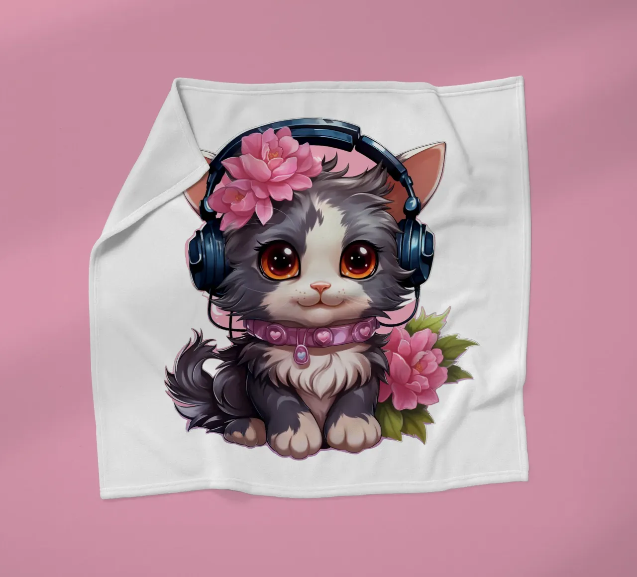 Miao con le cuffie coperta in pile da Carinaprint