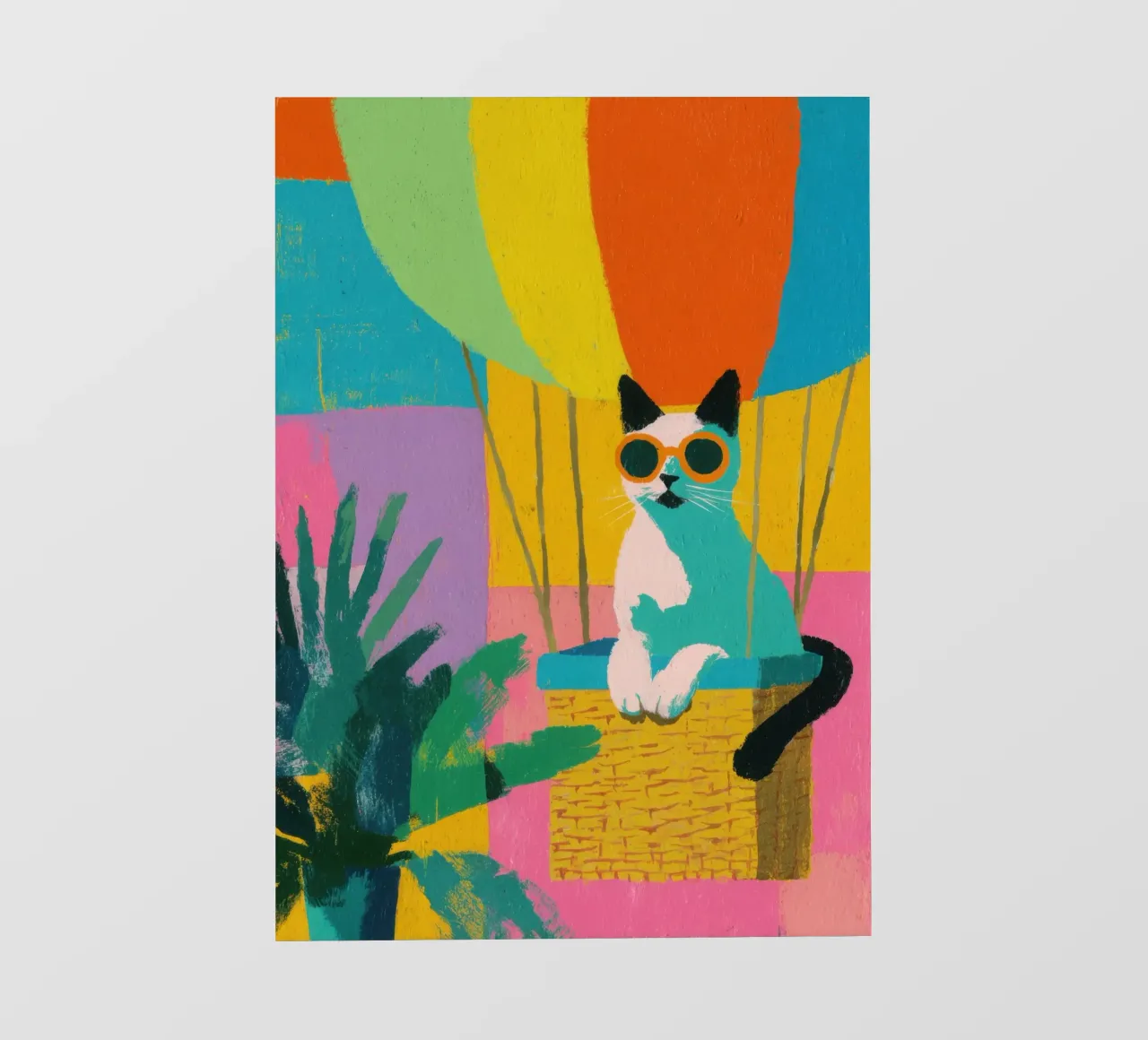 Gatto in mongolfiera con piante telo in pvc da Nikis Art Studio