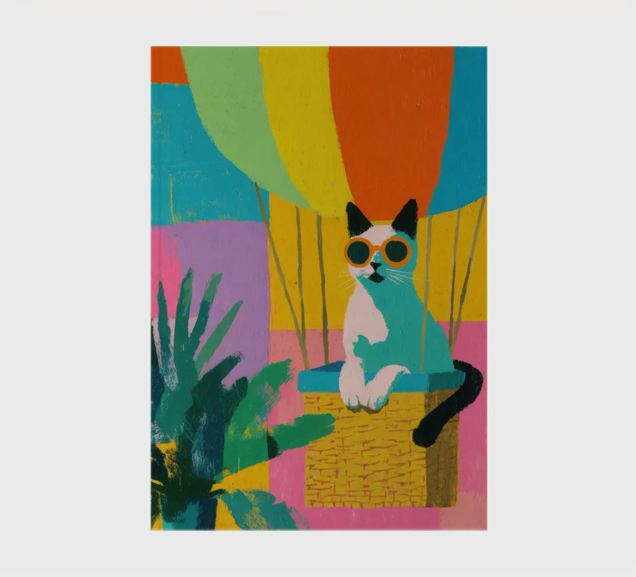 Gatto in mongolfiera con piante diario da Nikis Art Studio