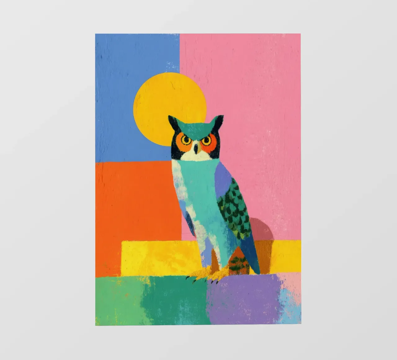 Gufo colorato con sole telo in pvc da Nikis Art Studio