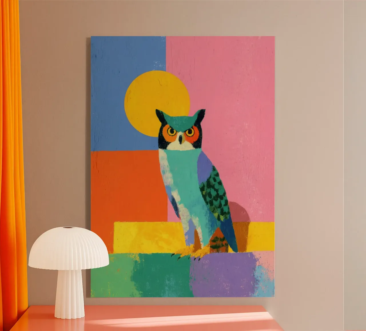Gufo colorato con sole plexiglass da Nikis Art Studio