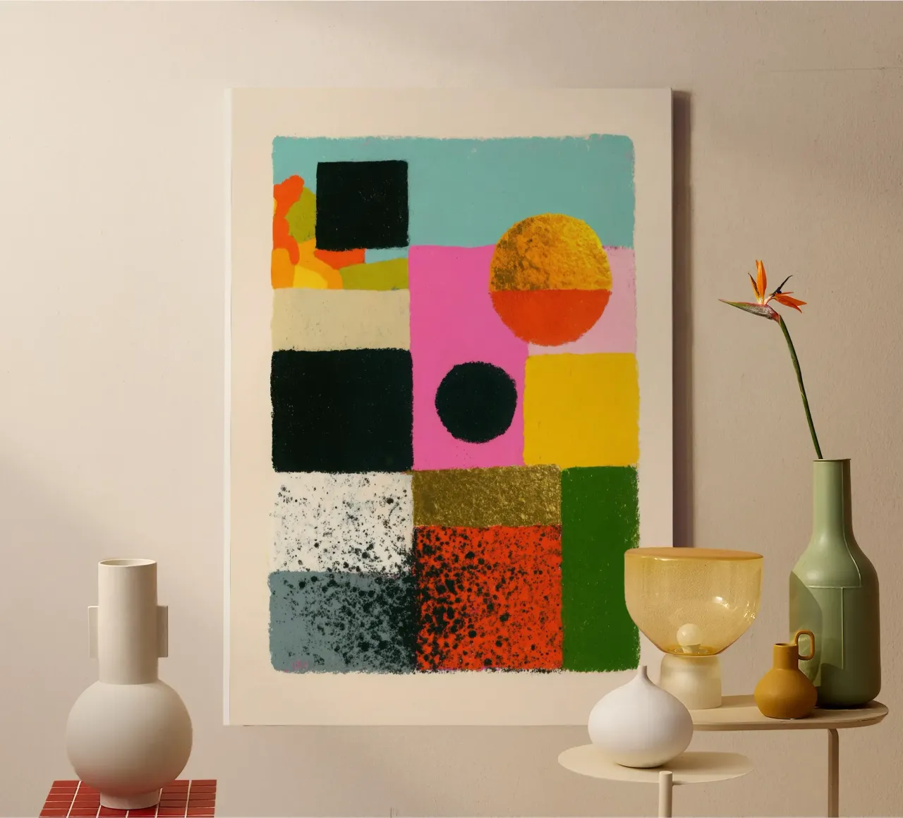 Abstract composition with colour fields canvas by Nikis Art Studio