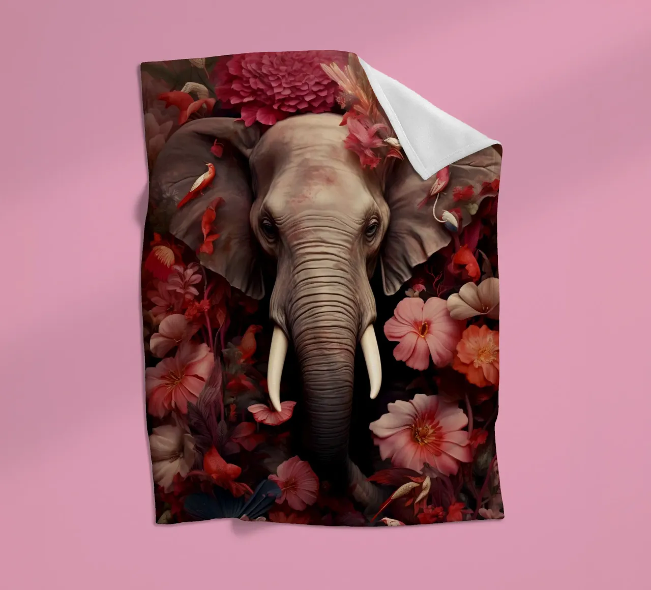 Elephant Flowers fleece blanket by Mateo