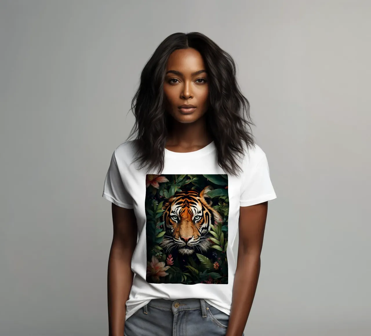 Tijgerbloemen Bladeren dames t-shirt getailleerd van Mateo