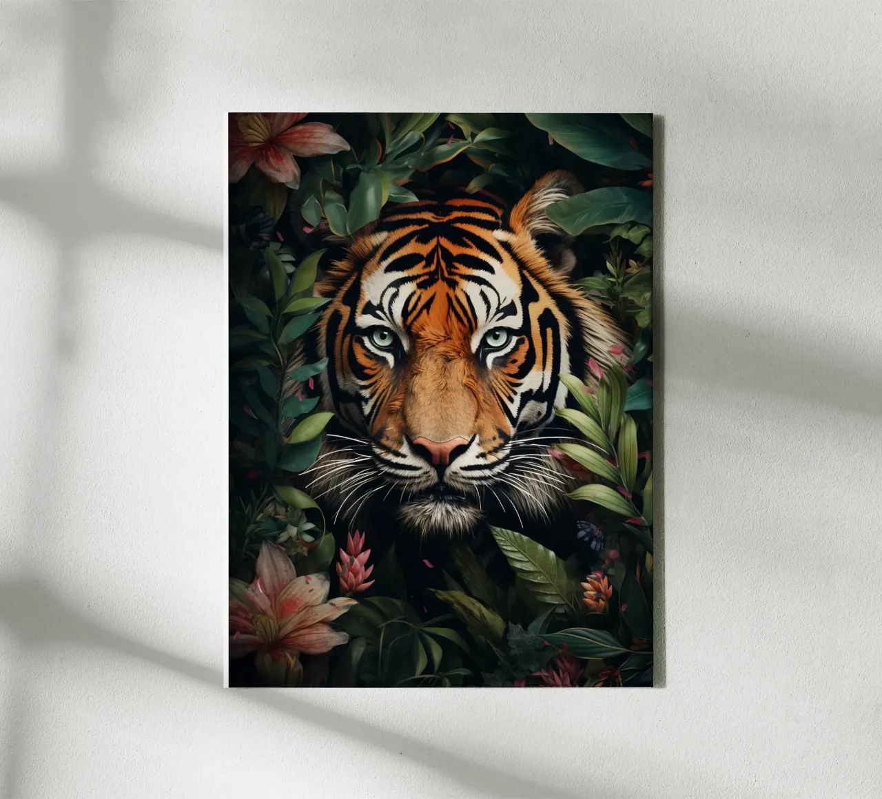 Tiger Flowers Leaves canvas with Floater frame by Mateo