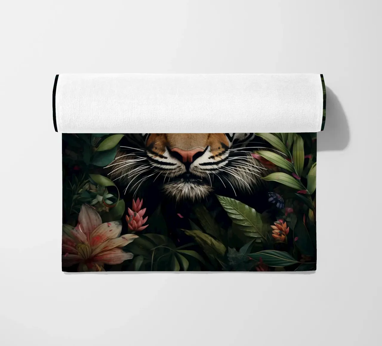 Tiger Flowers Leaves beach towel by Mateo