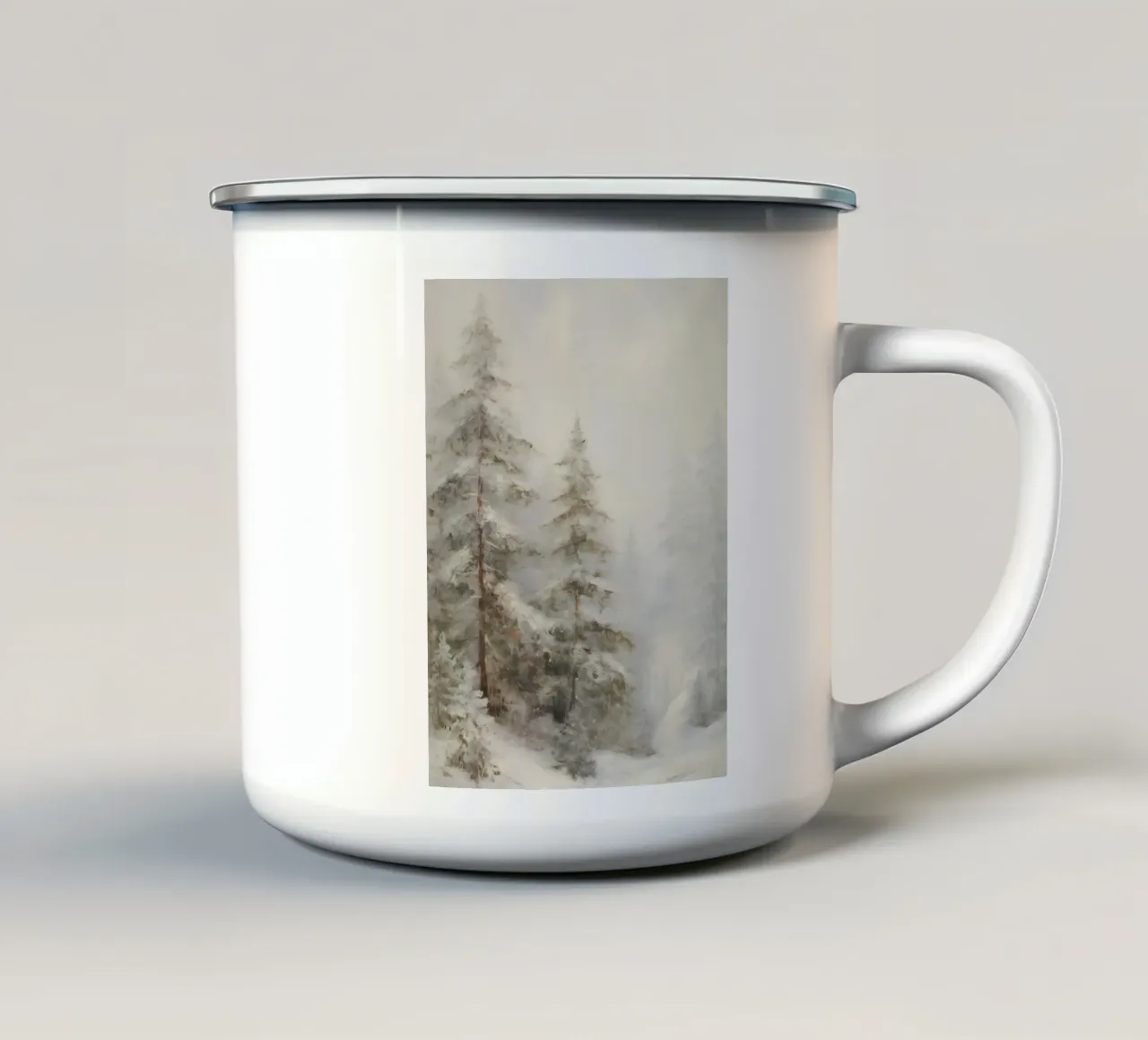 Foresta invernale - Abeti innevati nella nebbia tazza in smalto da Studio Vibe