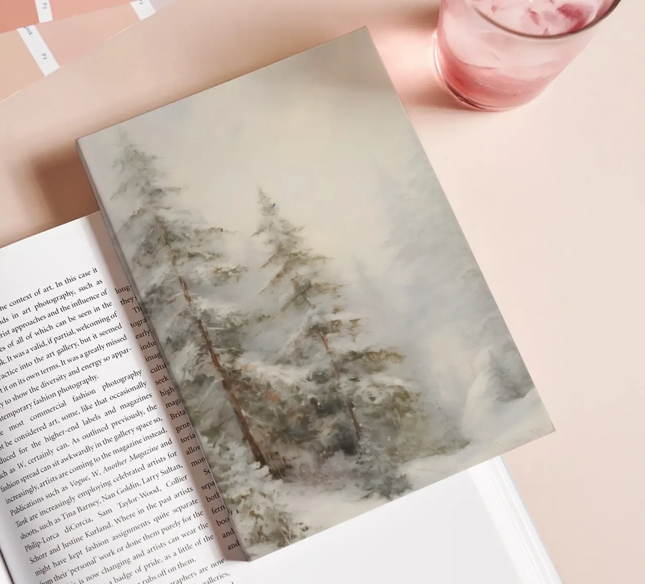 Winter forest - Snow-covered fir trees in the fog notebook by Studio Vibe