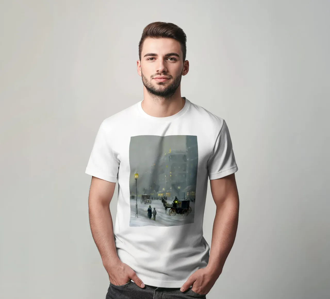 Nostalgica città invernale con carrozza a cavalli t-shirt da Studio Vibe