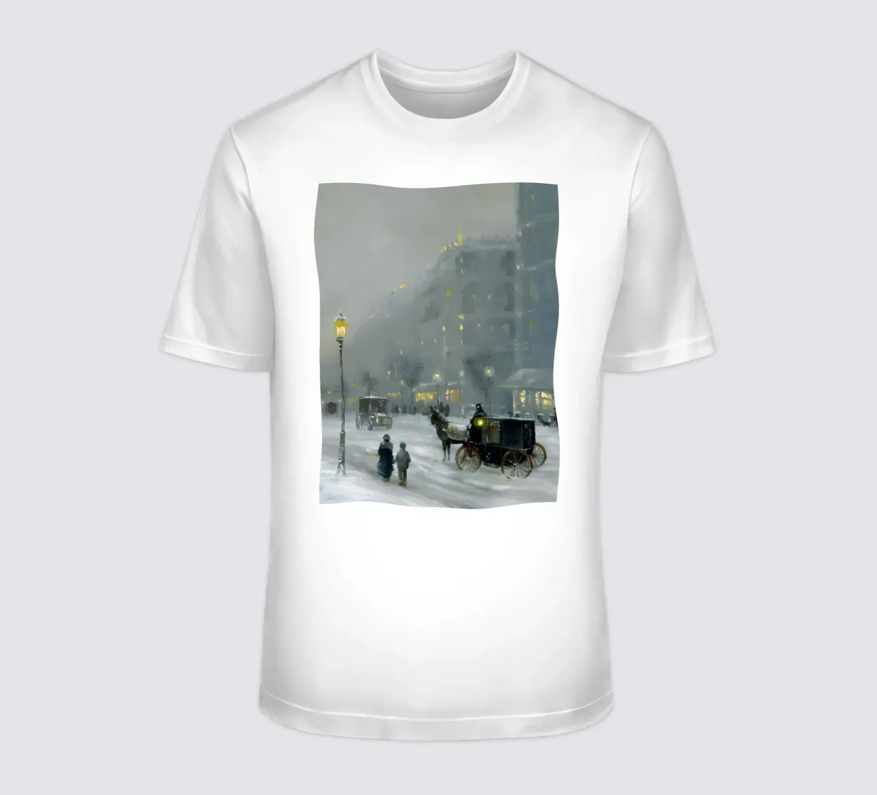 Nostalgica città invernale con carrozza a cavalli t-shirt da Studio Vibe