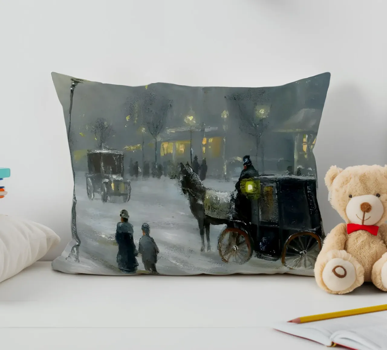Nostalgica città invernale con carrozza a cavalli cuscino da Studio Vibe