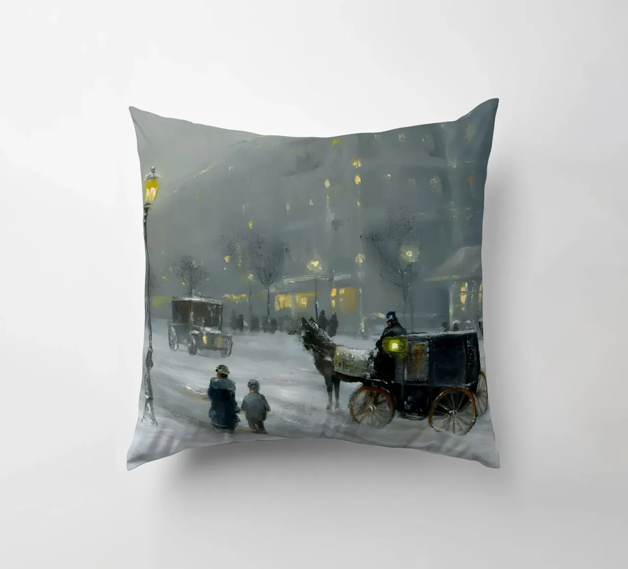 Nostalgica città invernale con carrozza a cavalli cuscino da Studio Vibe