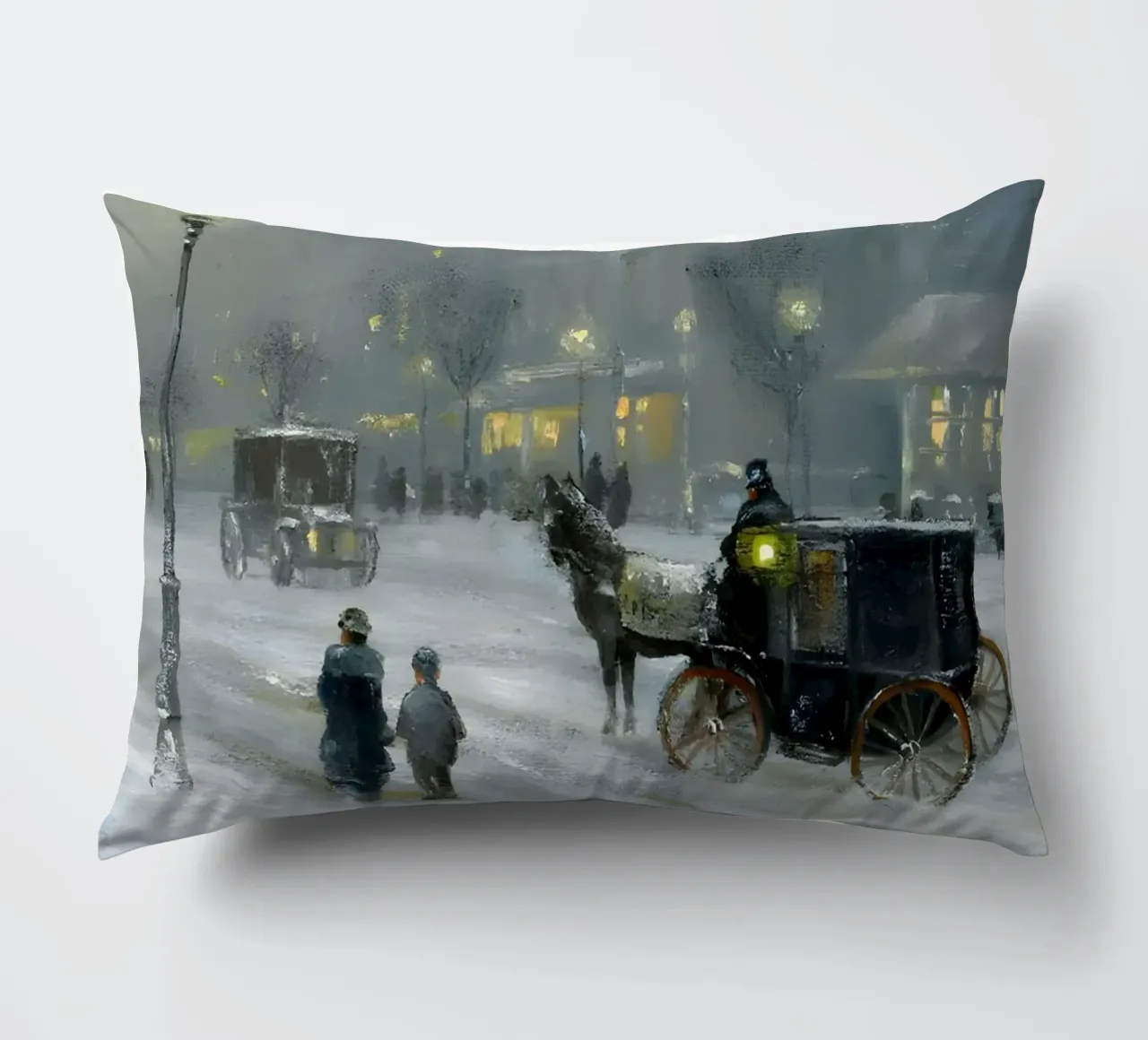 Nostalgica città invernale con carrozza a cavalli cuscino da Studio Vibe