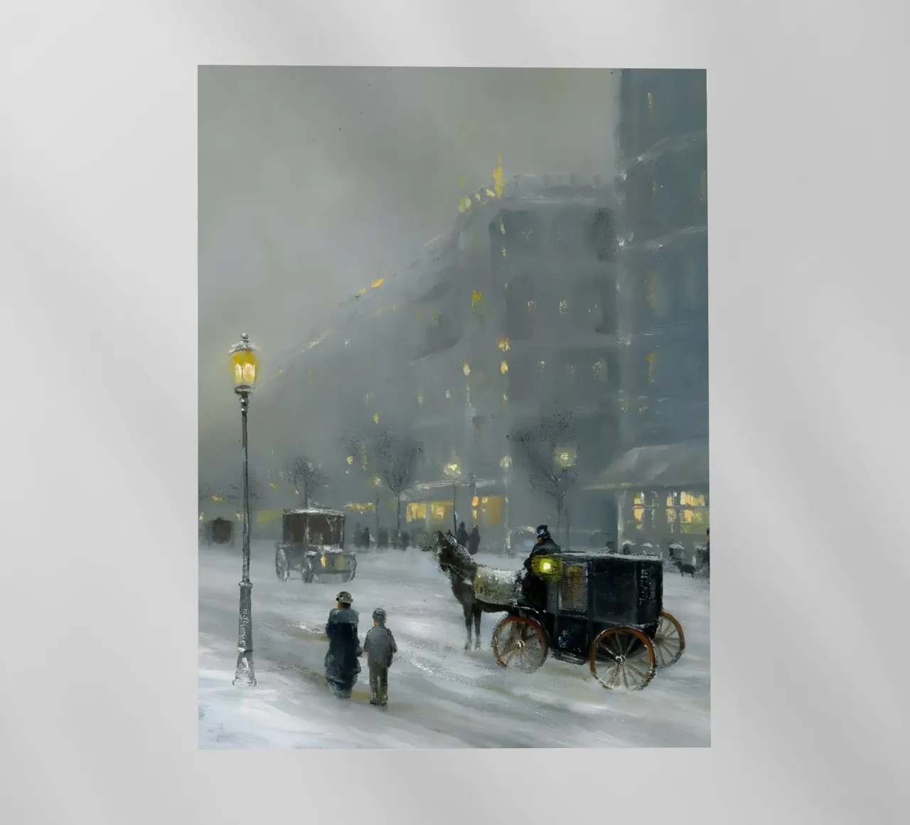 Nostalgica città invernale con carrozza a cavalli pellicola backlit da Studio Vibe