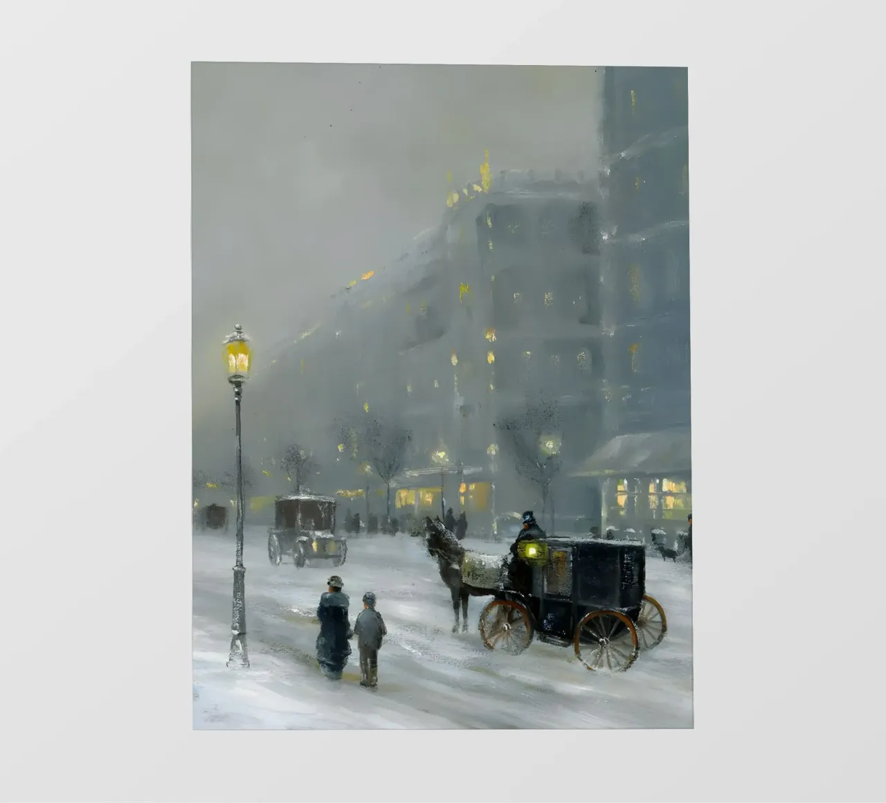 Nostalgica città invernale con carrozza a cavalli pellicola backlit da Studio Vibe