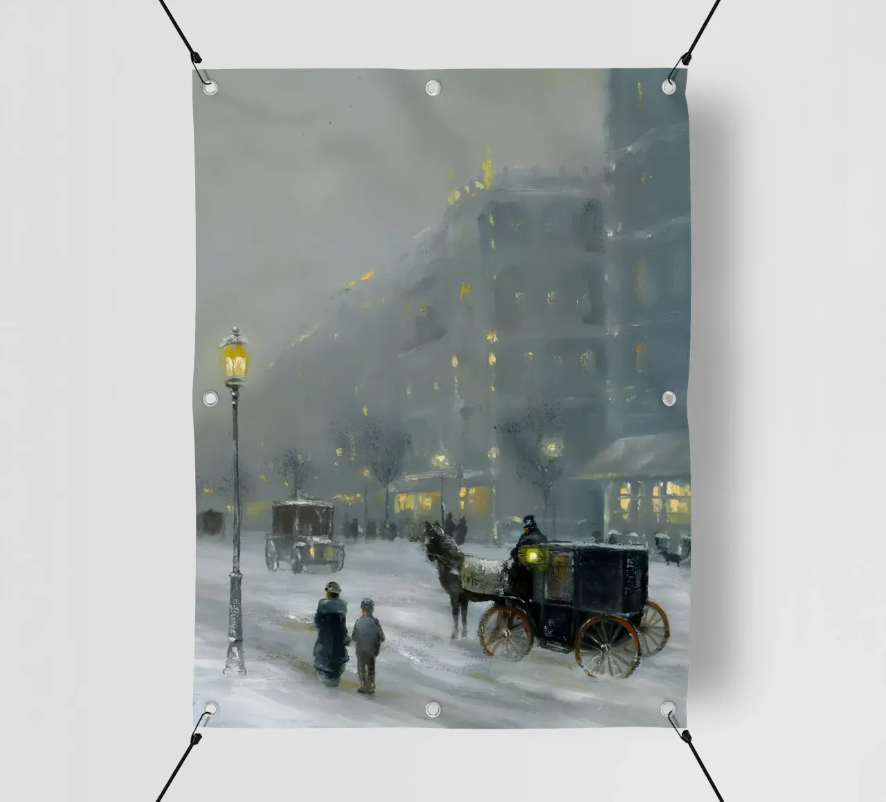 Nostalgica città invernale con carrozza a cavalli telo in pvc da Studio Vibe