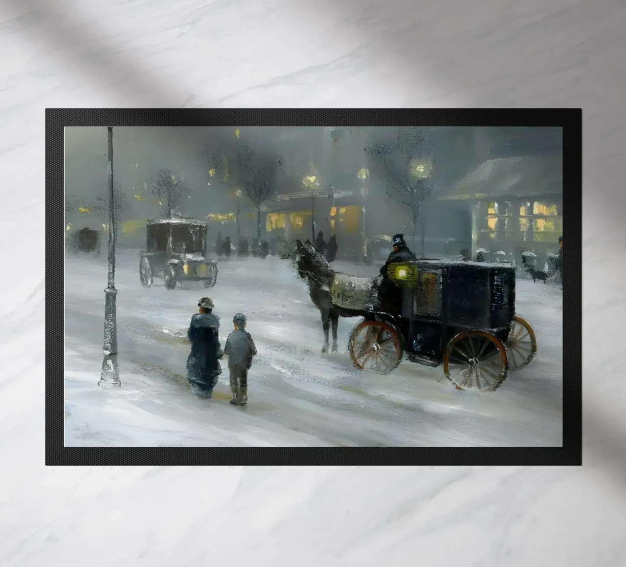 Nostalgica città invernale con carrozza a cavalli zerbino da Studio Vibe