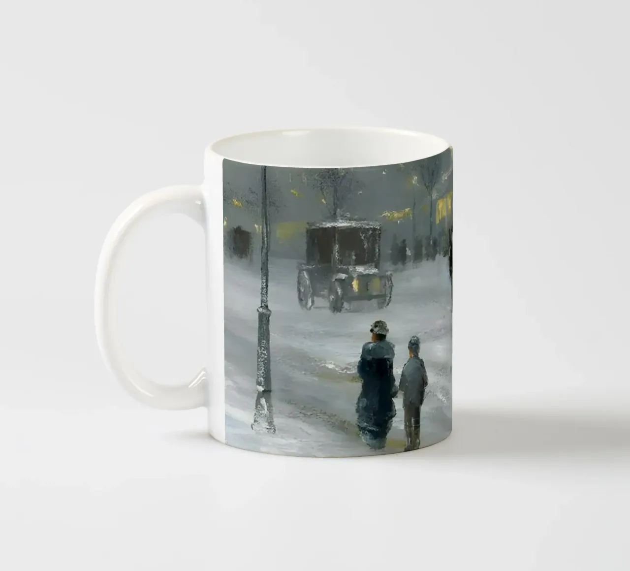 Nostalgica città invernale con carrozza a cavalli tazza in ceramica da Studio Vibe