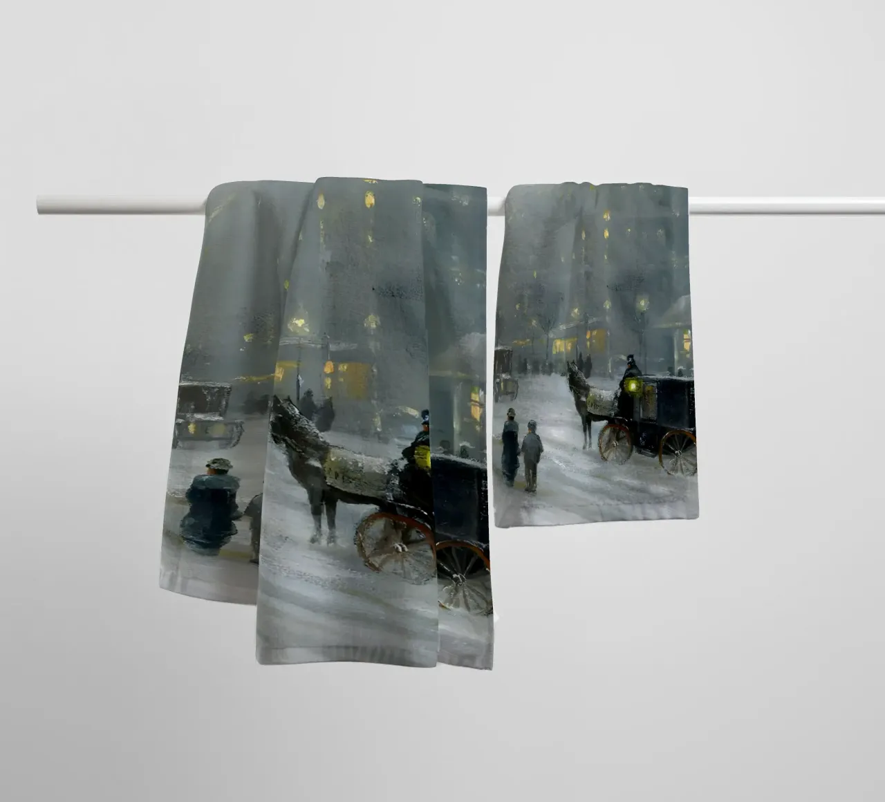 Nostalgica città invernale con carrozza a cavalli asciugamano da bagno da Studio Vibe