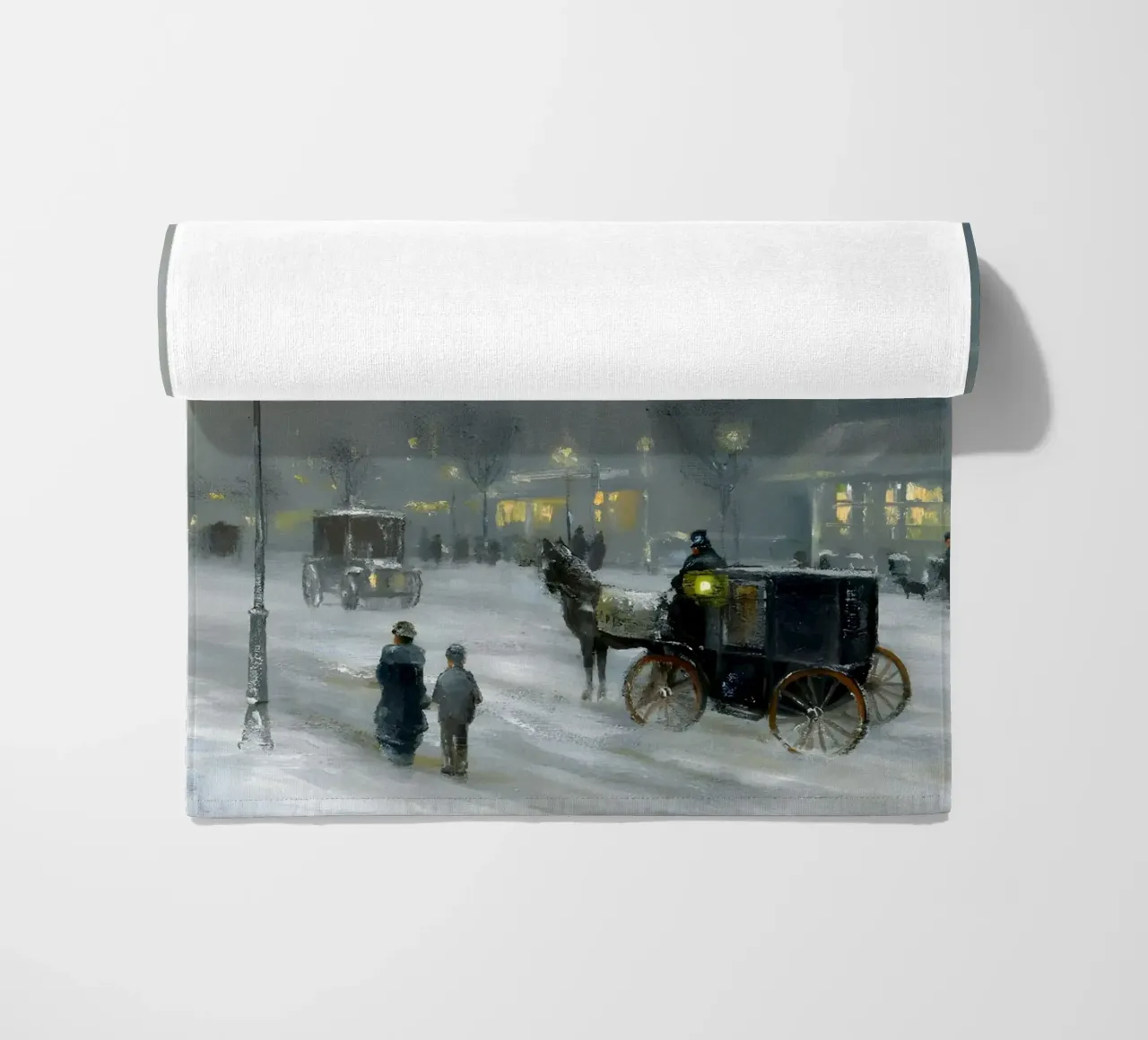 Nostalgica città invernale con carrozza a cavalli telo mare da Studio Vibe