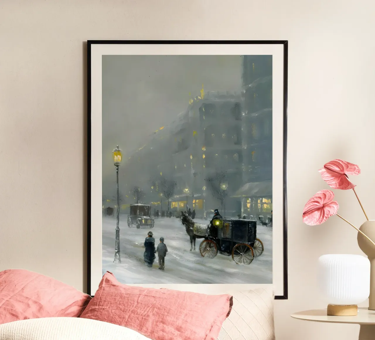 Nostalgica città invernale con carrozza a cavalli carta hahnemühle da Studio Vibe