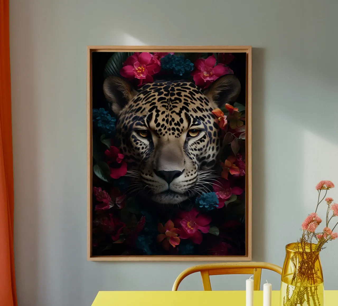 Luipaard bloemen 2 canvas van Mateo