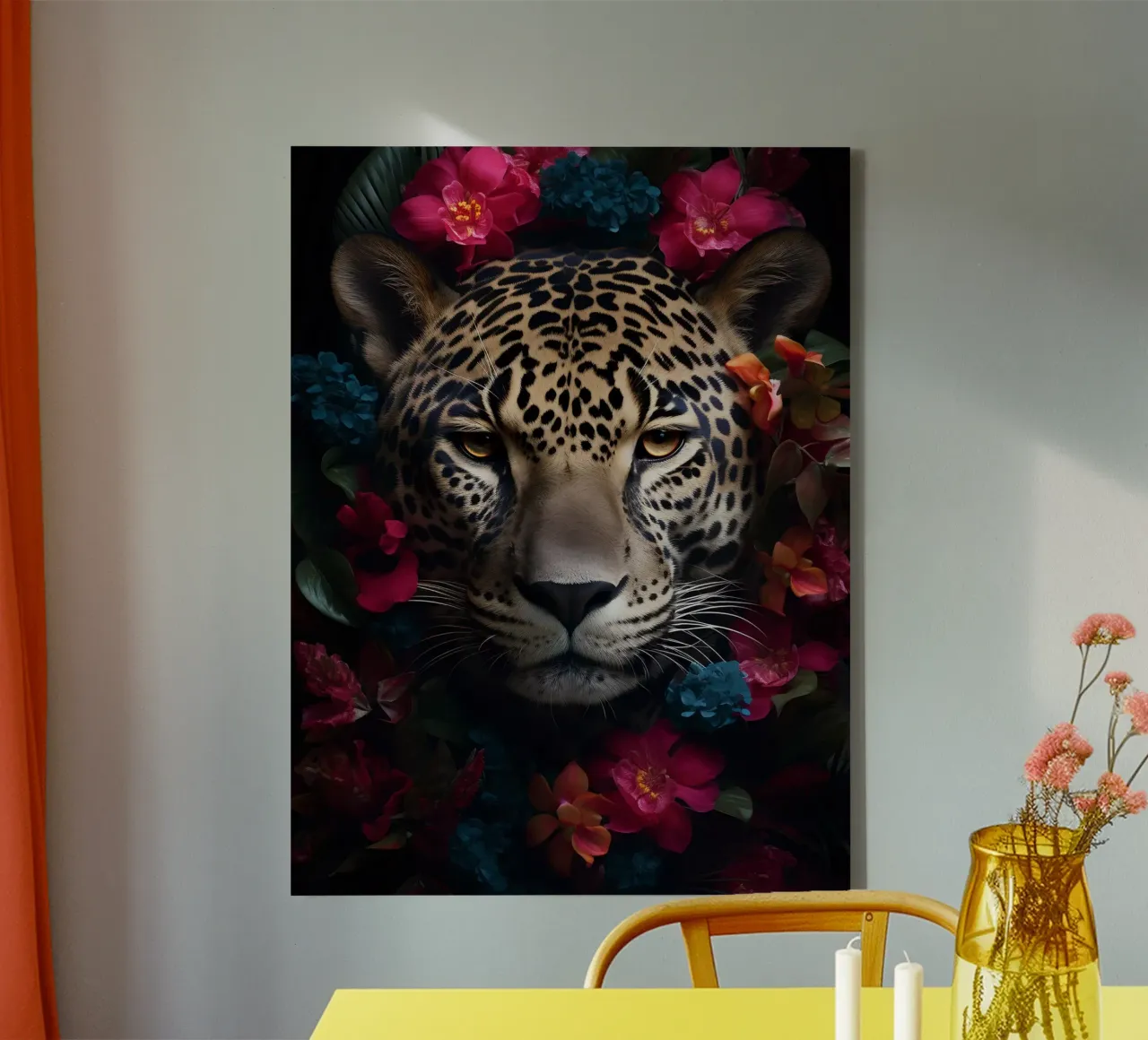 Luipaard bloemen 2 canvas van Mateo