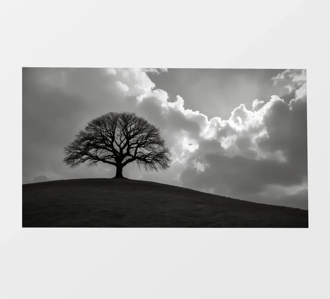Sagoma di un albero spoglio su una collina contro un cielo nuvoloso telo in pvc da DesignDoodle