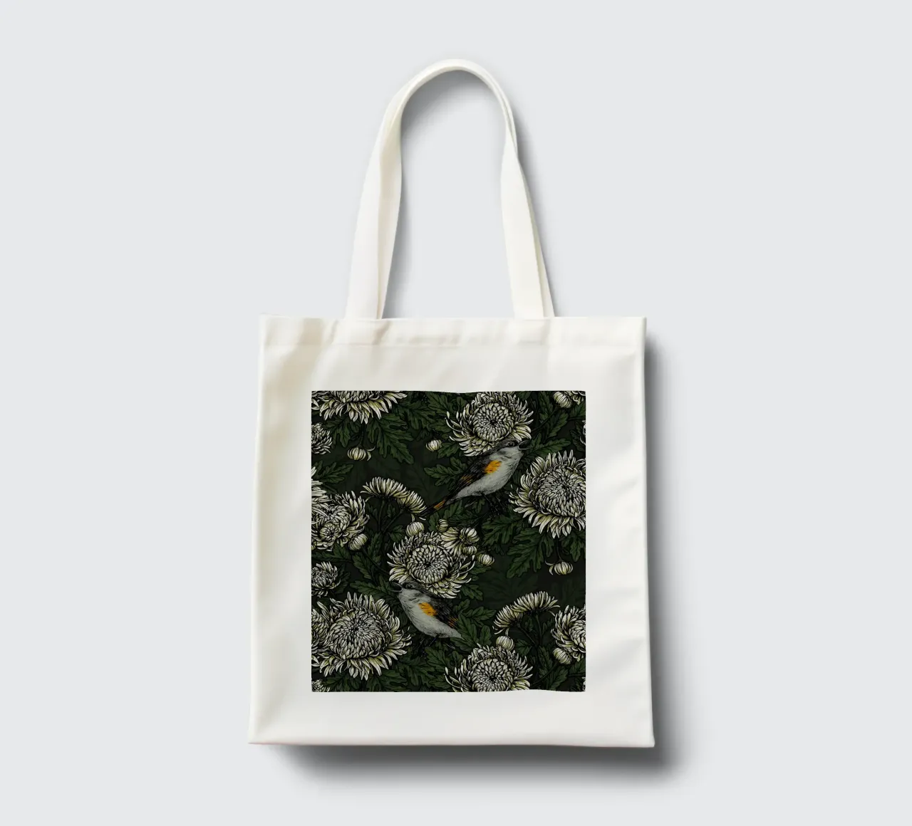I codirossi nei crisantemi verdi e bianchi borsa in juta da Painted Nature