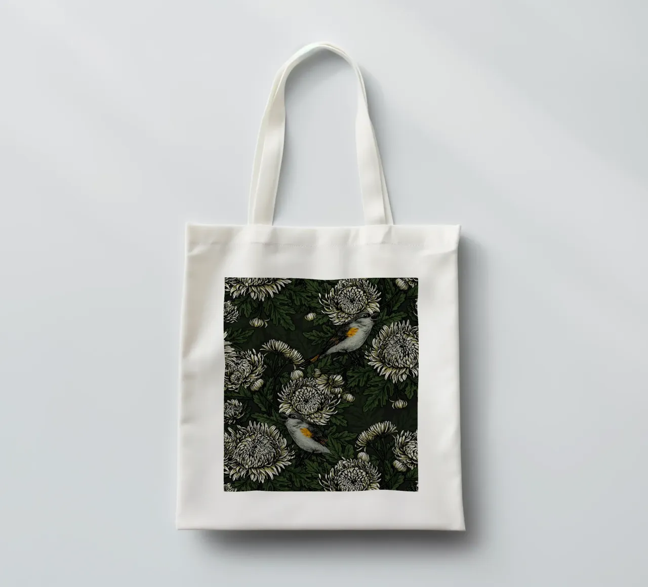 I codirossi nei crisantemi verdi e bianchi borsa in juta da Painted Nature