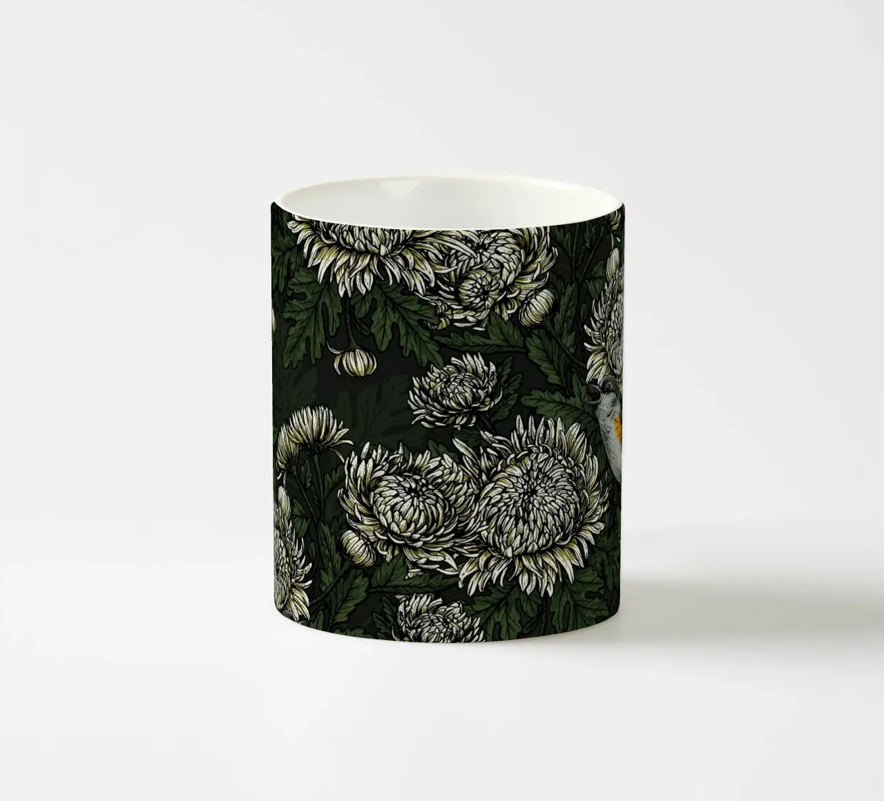I codirossi nei crisantemi verdi e bianchi tazza in ceramica da Painted Nature