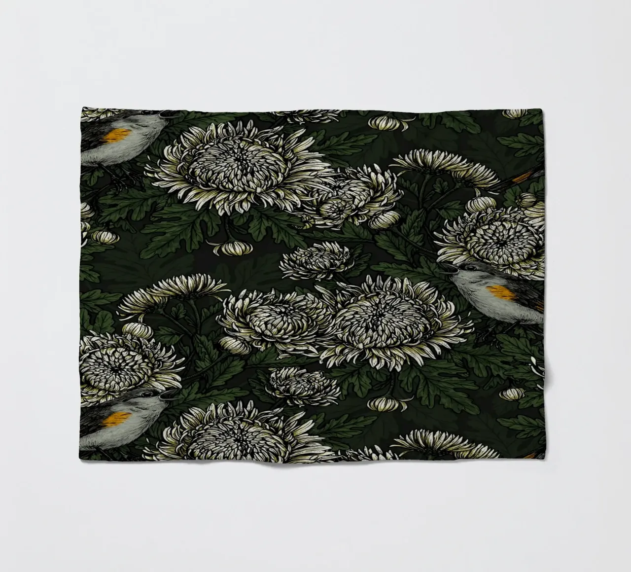 I codirossi nei crisantemi verdi e bianchi coperta in pile da Painted Nature