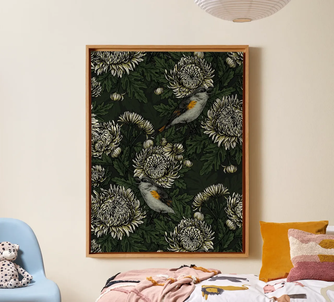 I codirossi nei crisantemi verdi e bianchi tela da Painted Nature