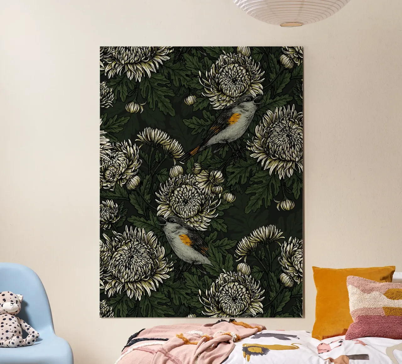 I codirossi nei crisantemi verdi e bianchi carta hahnemühle da Painted Nature