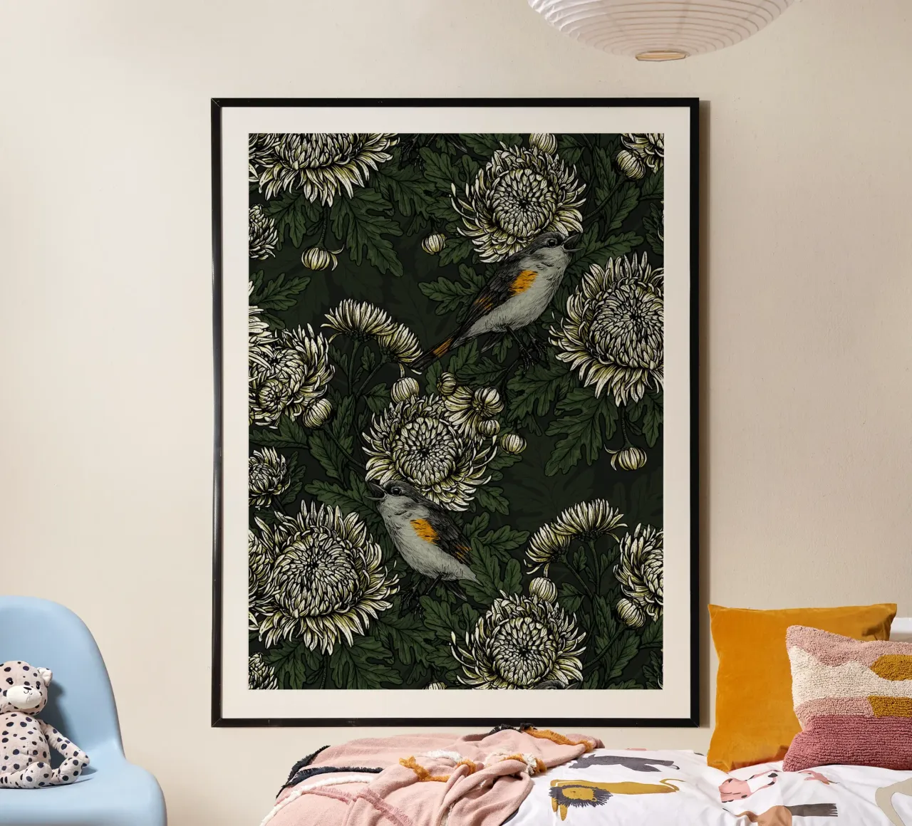 I codirossi nei crisantemi verdi e bianchi carta hahnemühle da Painted Nature