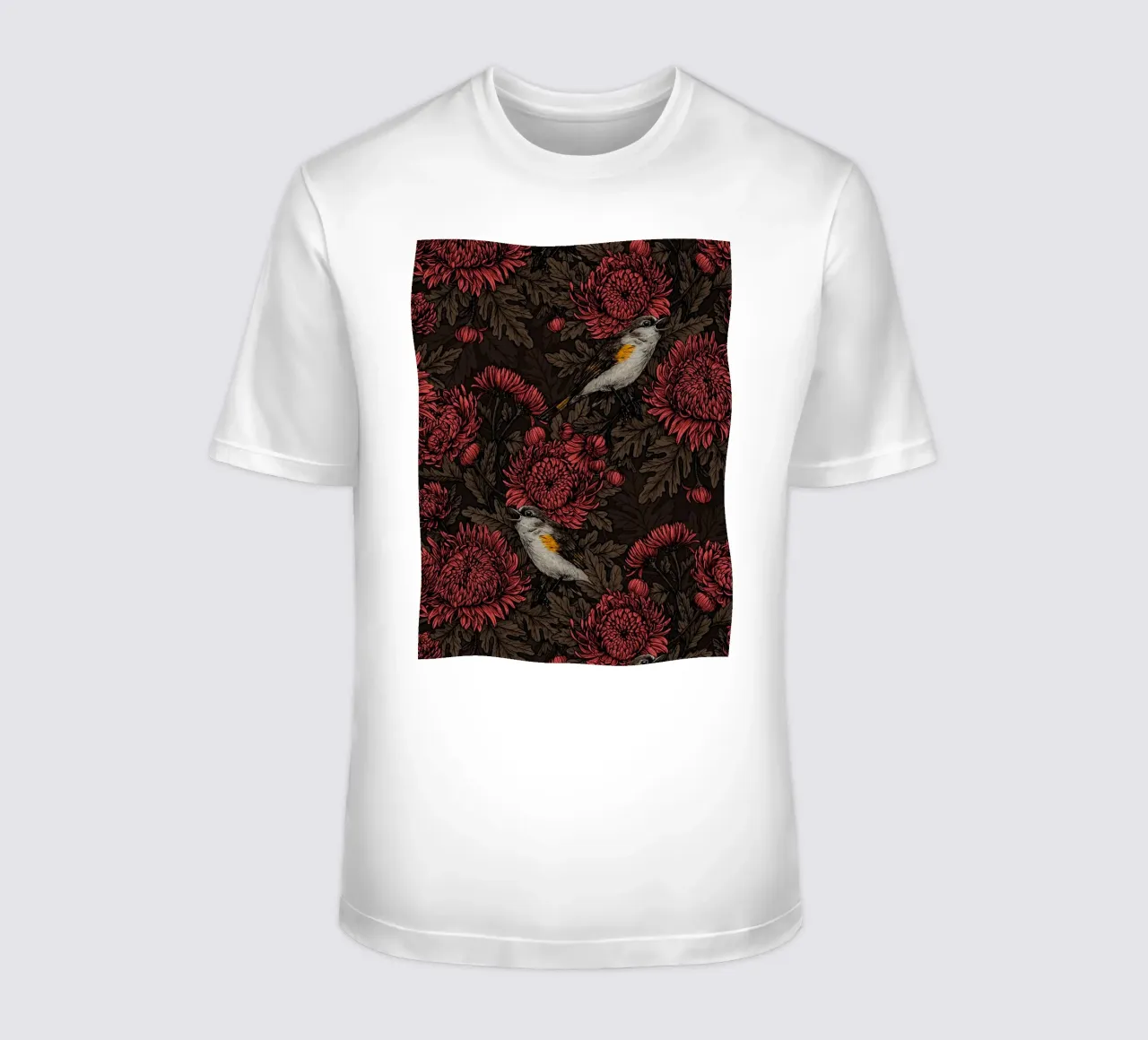 I codirossi nei crisantemi in marrone e rosso t-shirt da Painted Nature