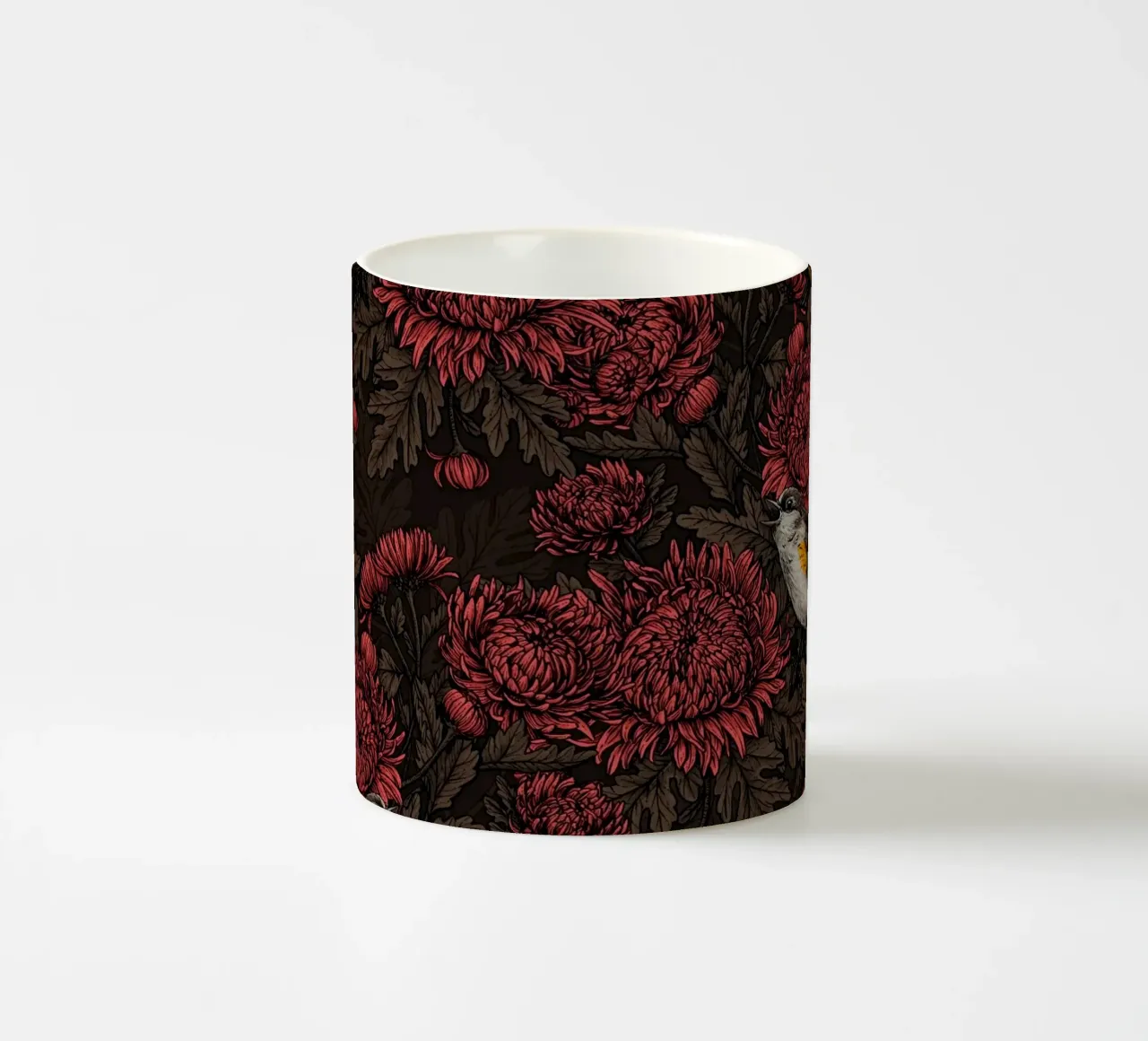 I codirossi nei crisantemi in marrone e rosso tazza in ceramica da Painted Nature