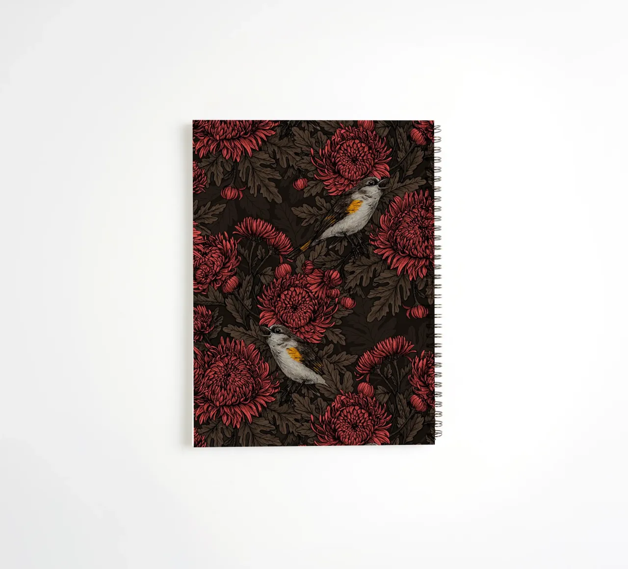 I codirossi nei crisantemi in marrone e rosso diario ad anelli da Painted Nature