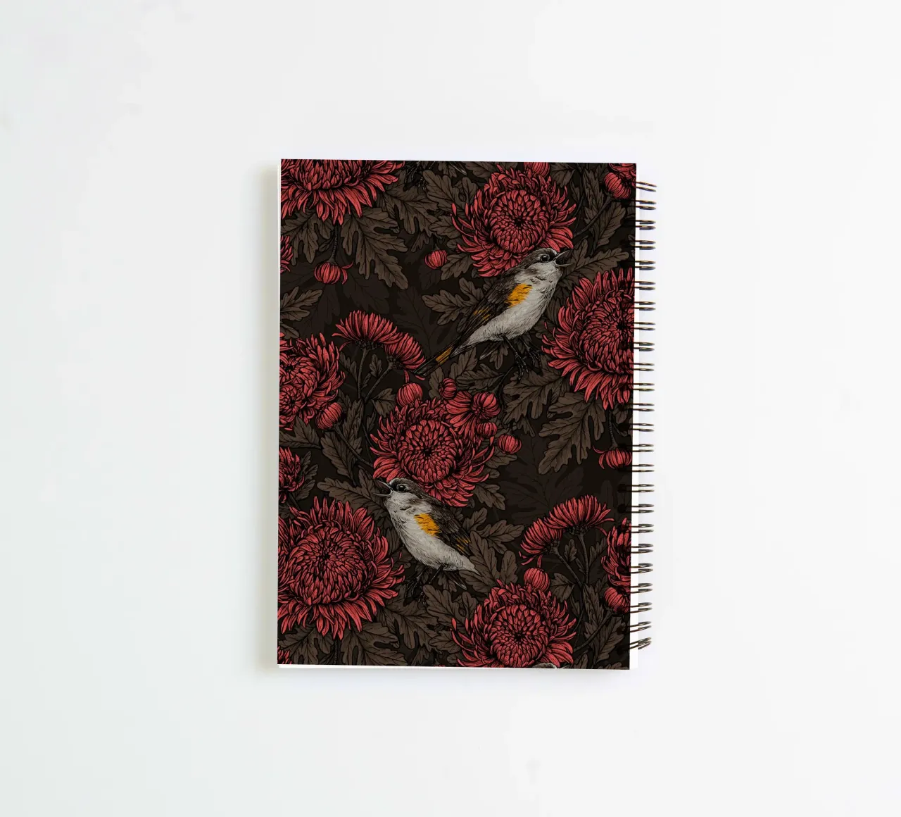 I codirossi nei crisantemi in marrone e rosso diario ad anelli da Painted Nature