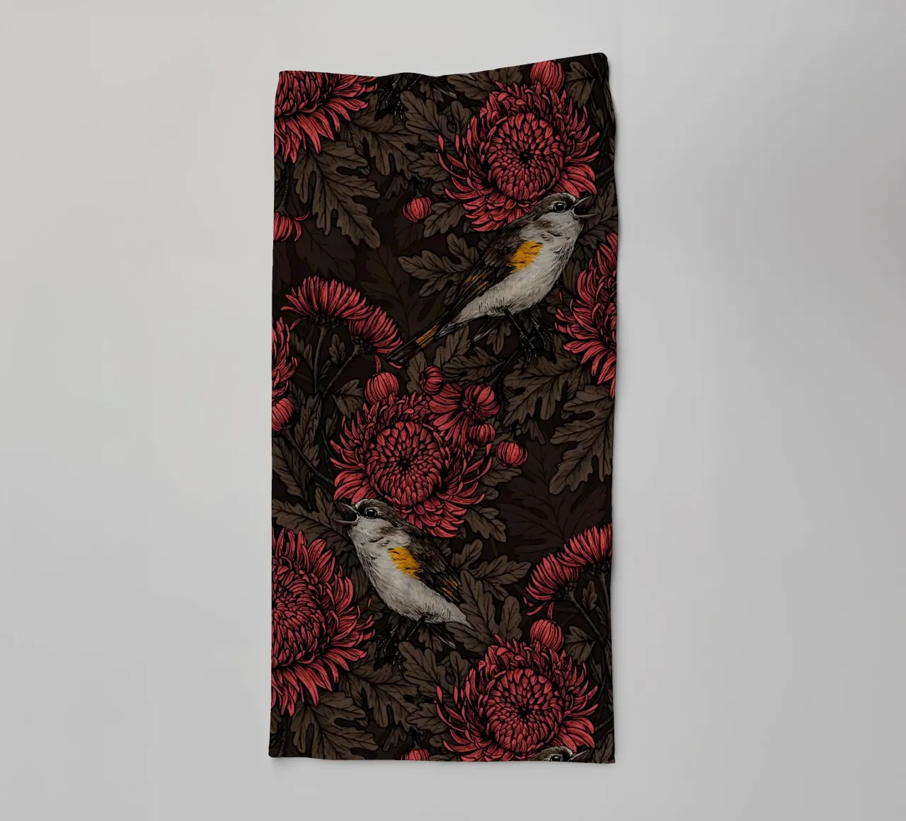 Redstarts in the chrysanthemums in brown and red towel by Painted Nature