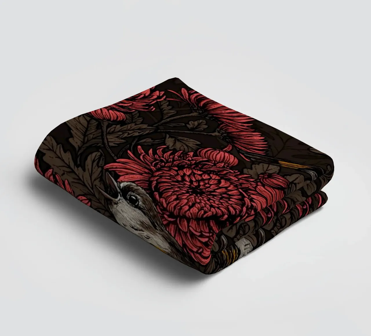 Redstarts in the chrysanthemums in brown and red towel by Painted Nature