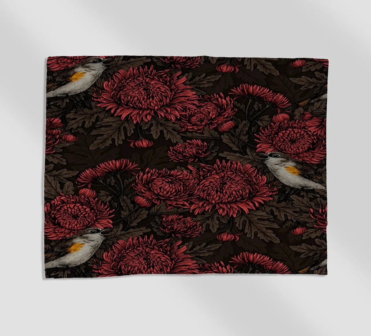 I codirossi nei crisantemi in marrone e rosso telo mare da Painted Nature