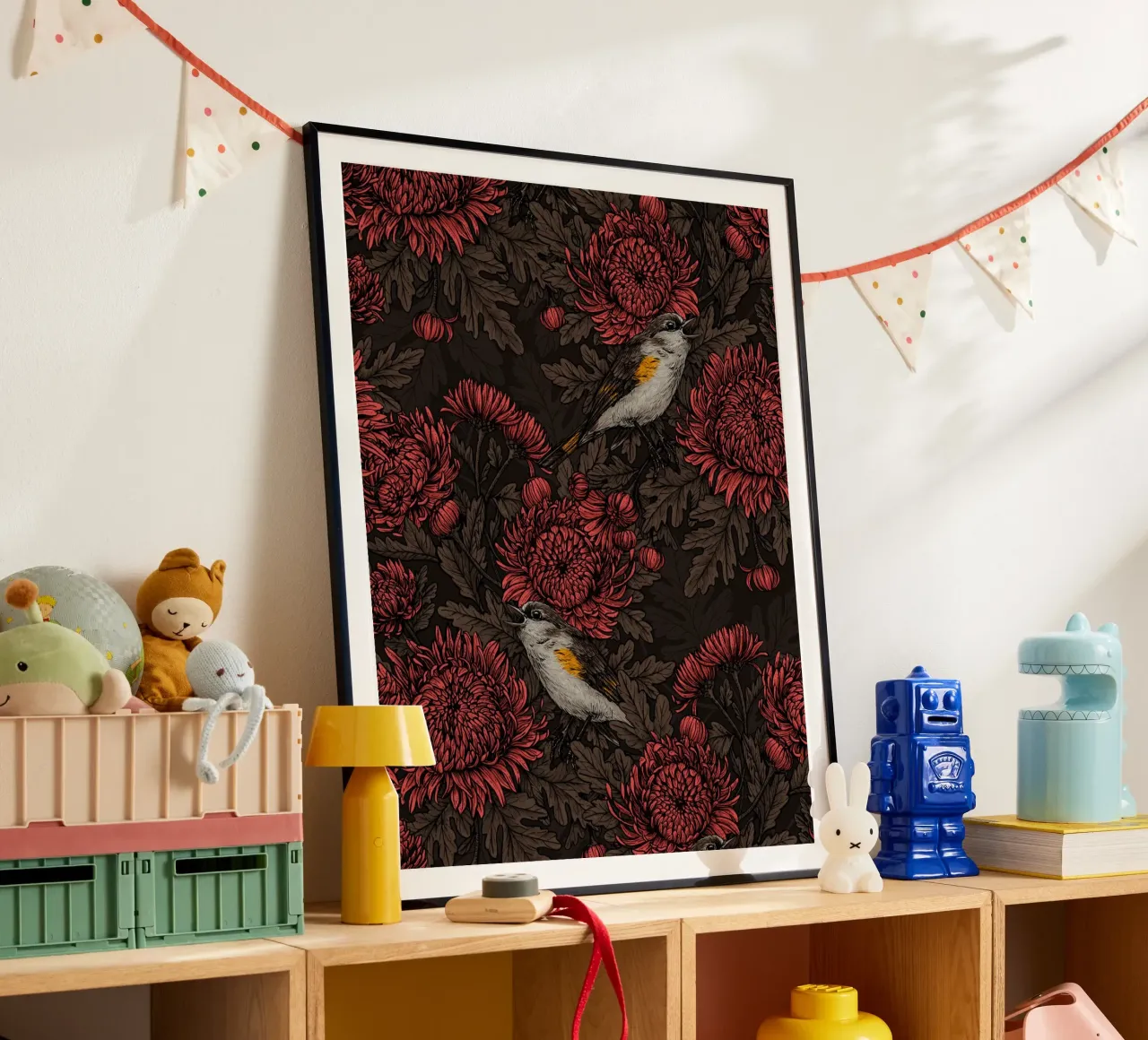I codirossi nei crisantemi in marrone e rosso carta hahnemühle da Painted Nature