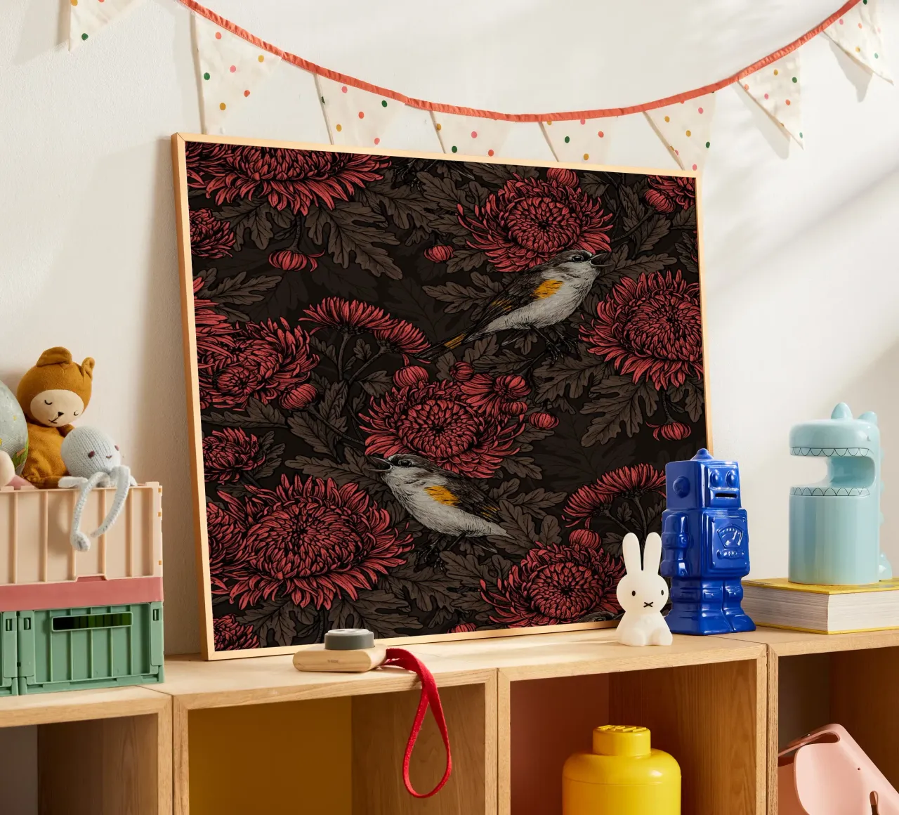 I codirossi nei crisantemi in marrone e rosso carta hahnemühle da Painted Nature